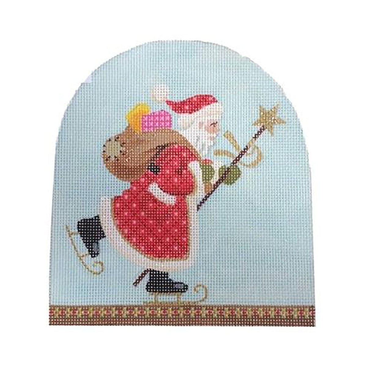 Christmas Snowdome Skating Santa Painted Canvas Kirk & Bradley - 1