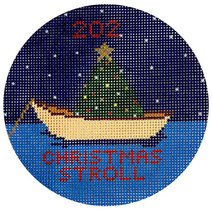 Christmas Stroll Ornament Painted Canvas Silver Needle