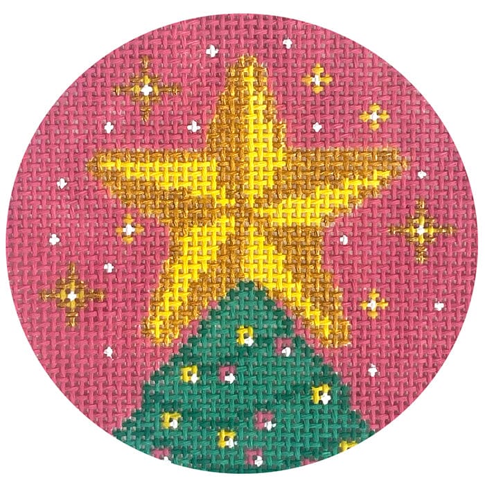 Christmas Tree Starlight Round Painted Canvas Lucky Lotus Needlepoint - 1