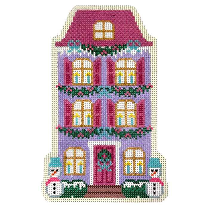 Christmas Village Purple Row House Painted Canvas Le Point Studio - 1