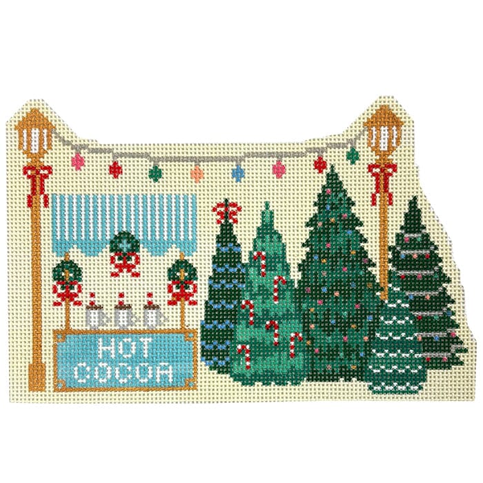 Christmas Village Tree Lot Painted Canvas Le Point Studio - 1