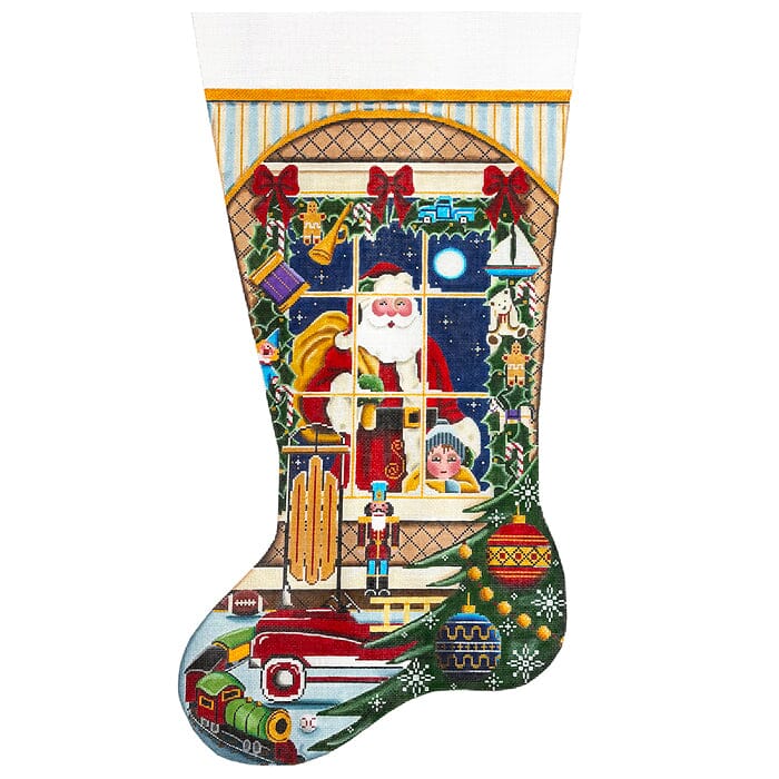 Christmas Wishes Boy Stocking TTL on 18 Painted Canvas Rebecca Wood Designs - 1