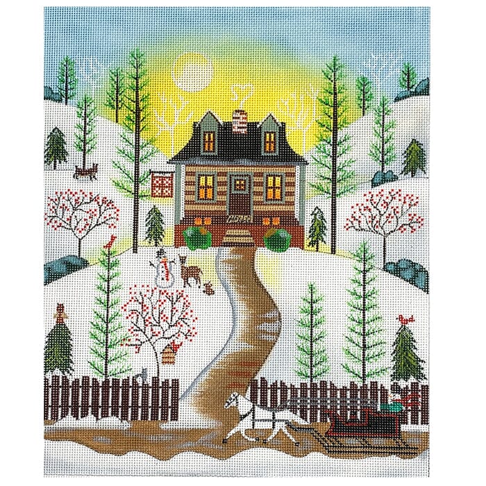 Christmas/Winter Landscape: Cabin in the Pines Painted Canvas Painted Pony Designs - 1