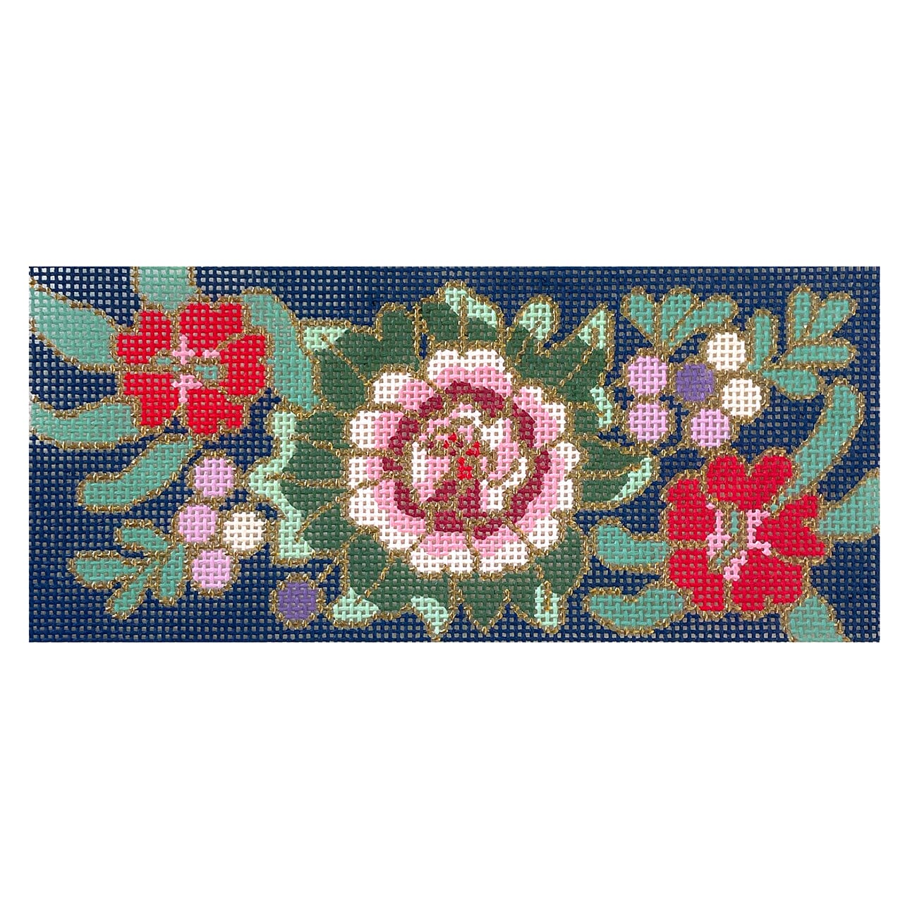 Cloisonne Peony Rectangle Insert Painted Canvas Lee's Needle Art Inc. - 1