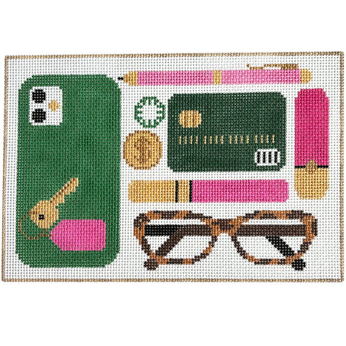 Clutch Contents Green Painted Canvas Rachel Donley - 1