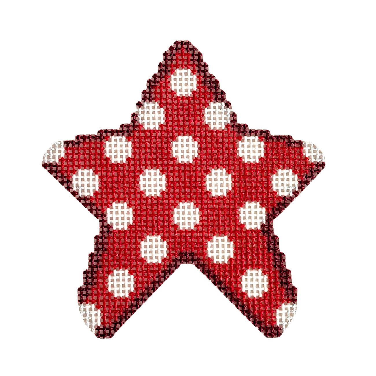 Coin Dot on Red Mini Star Printed Canvas Two Sisters Needlepoint - 1