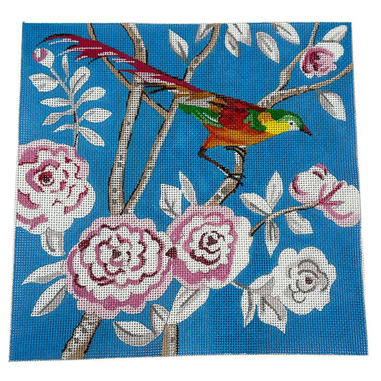 Colorful Bird on Tree on Blue Background Painted Canvas Colors of Praise 