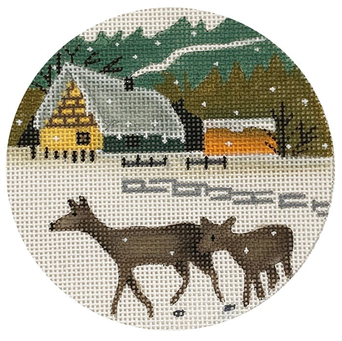 Cottage Deer Round Painted Canvas Melissa Shirley Designs - 1