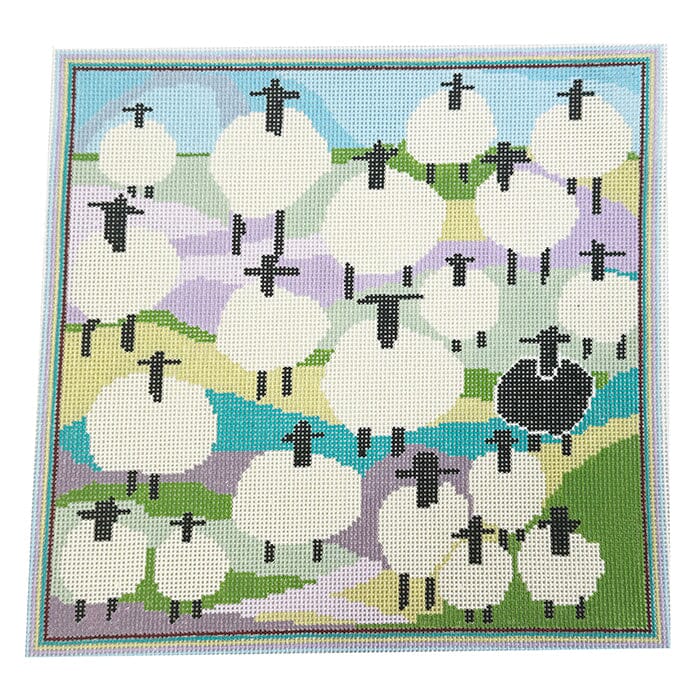 Counting Sheep Pillow 11x11 Painted Canvas Doolittle Stitchery