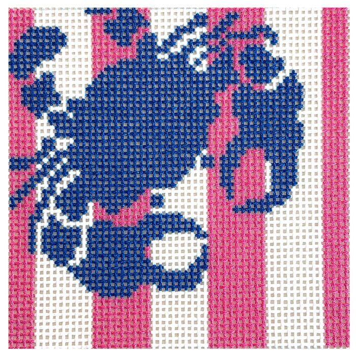 Crab Stencil on Pink Coaster Printed Canvas Two Sisters Needlepoint