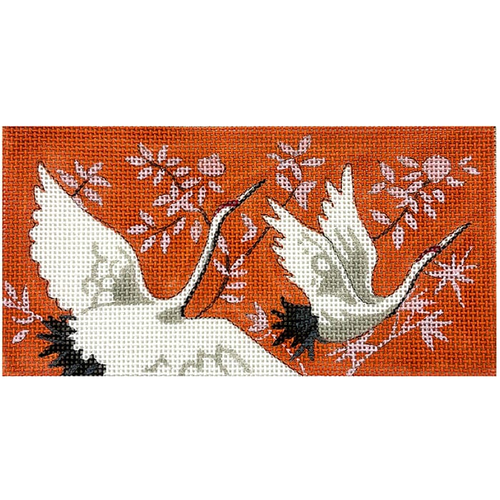Cranes on Orange 3x6 Painted Canvas Colors of Praise