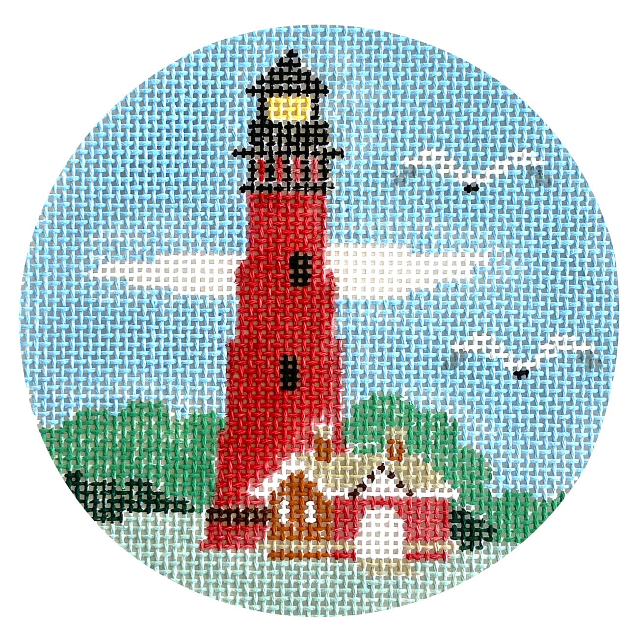 Curritick Lighthouse Round Painted Canvas Kathy Schenkel Designs - 1