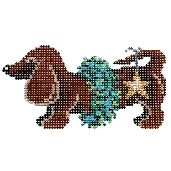 Dachshund Christmas Wreath Painted Canvas Patti Mann - 1