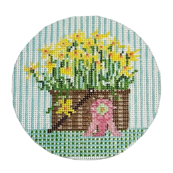 Daffodil Basket Ornament Painted Canvas The Plum Stitchery - 1