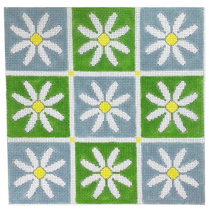 Daisy Pillow - Green and Blue Painted Canvas Kristine Kingston 