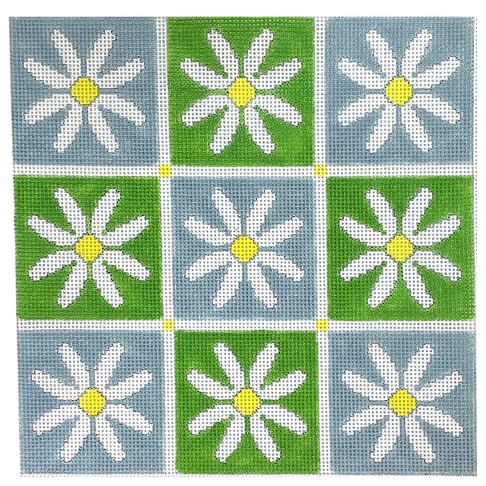 Daisy Pillow Green and Blue Painted Canvas Kristine Kingston - 1