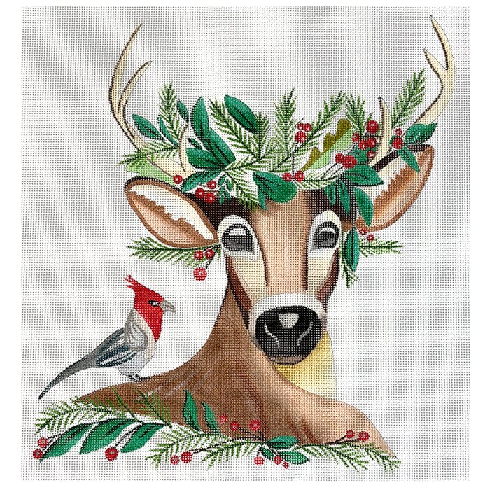 Deer Bust with Bird Painted Canvas Alice Peterson Company