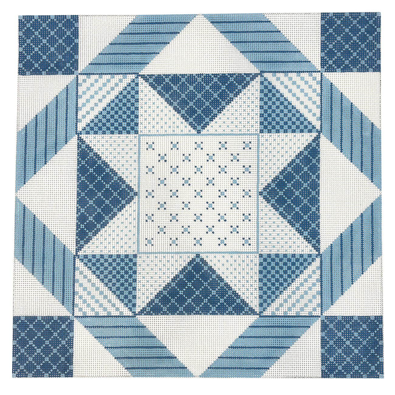 Denim Patchwork Star, 14x14 Quilt Painted Canvas Susan Roberts Needlepoint Designs Inc. - 1