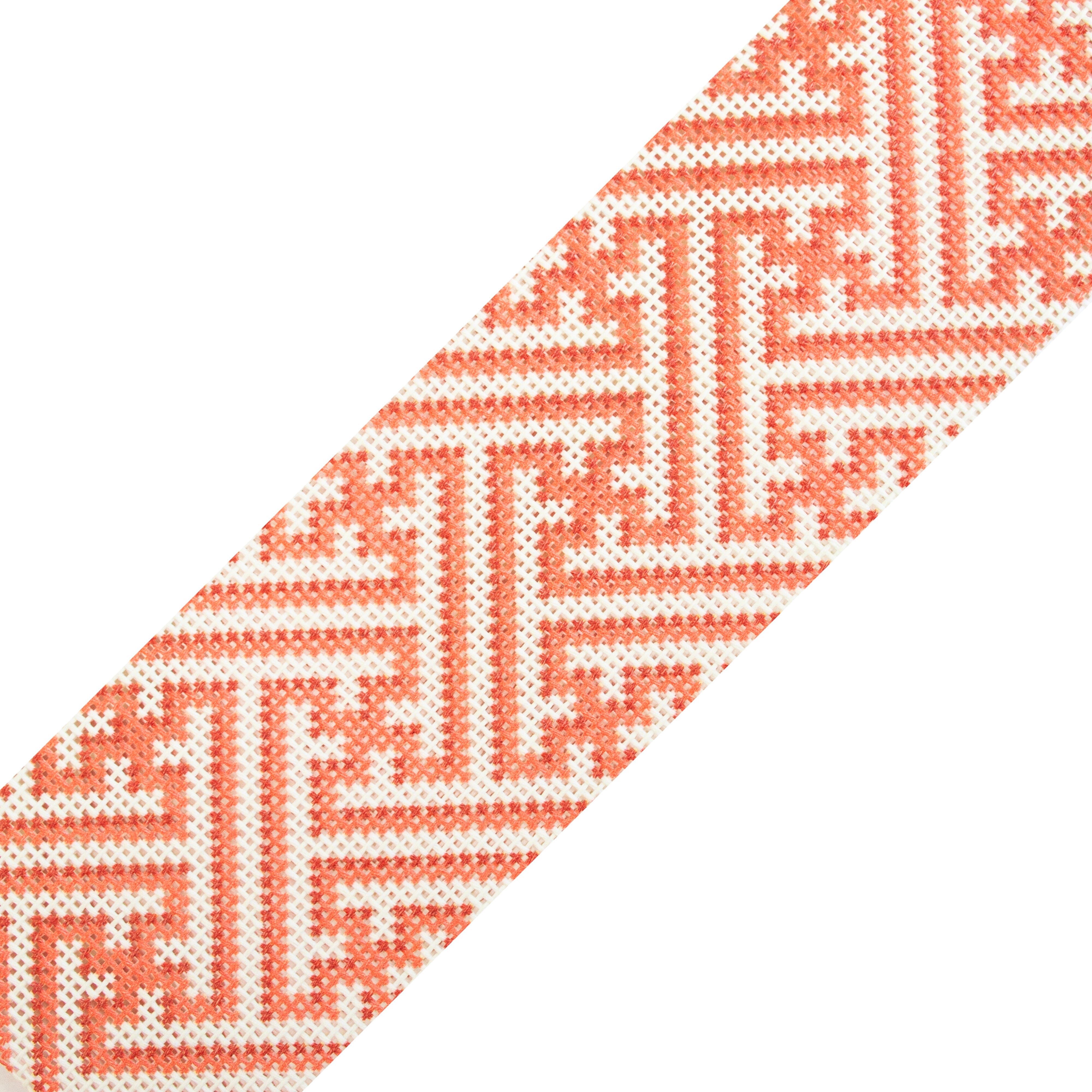 Diagonal Key Band Orange Printed Canvas Two Sisters Needlepoint