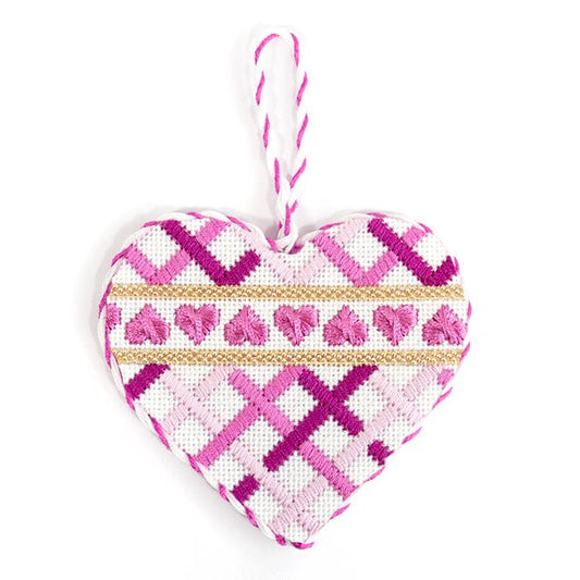 Diagonal Woven/Hearts Heart with Stitch Guide Painted Canvas Associated Talents 