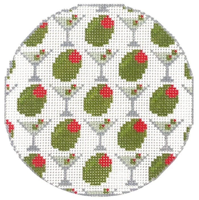Dirty Martini Round Coaster Painted Canvas Mopsey Designs - 1