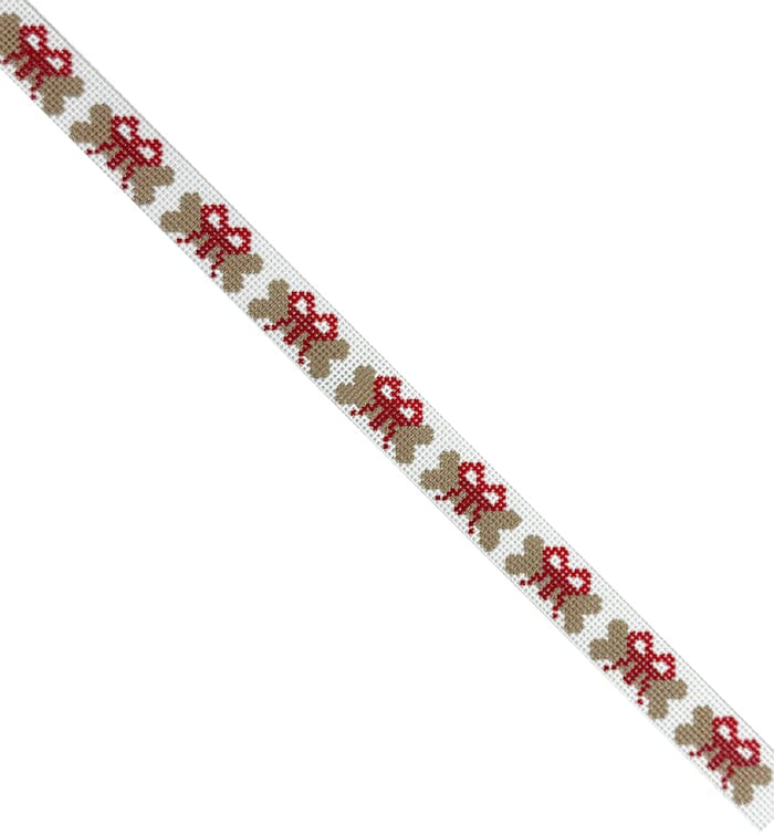 Dog Collar Bones with Red Bows Painted Canvas CBK Needlepoint Collections - 1