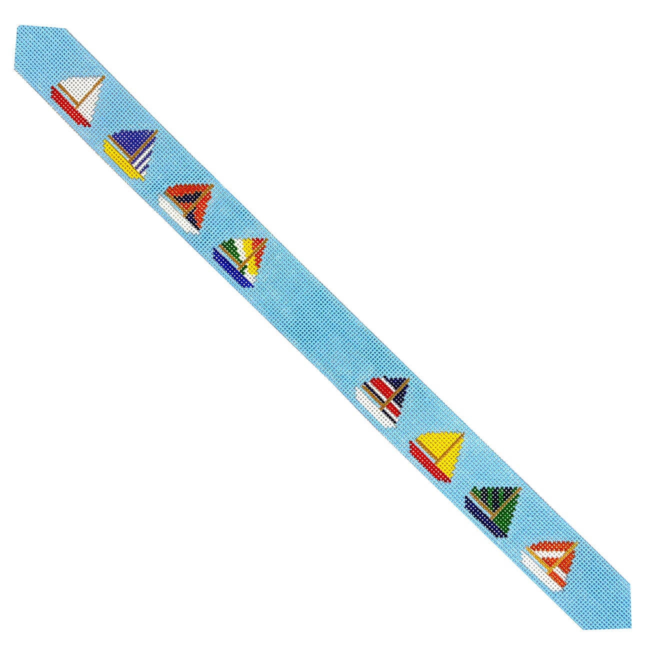 Dog Collar: Sailboats on Blue Painted Canvas Elm Tree Needlepoint - 1