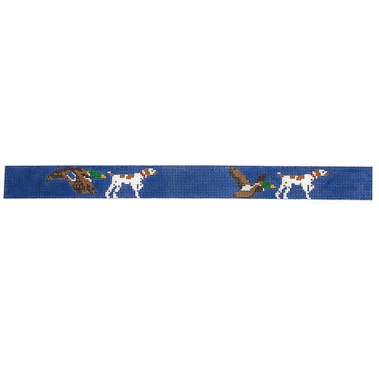 Dog Collar - Setter and Duck on Royal Blue Painted Canvas Elm Tree Needlepoint 