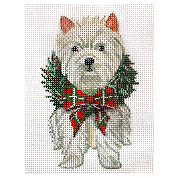 Dog: Holiday Westie Ornament Painted Canvas Painted Pony Designs