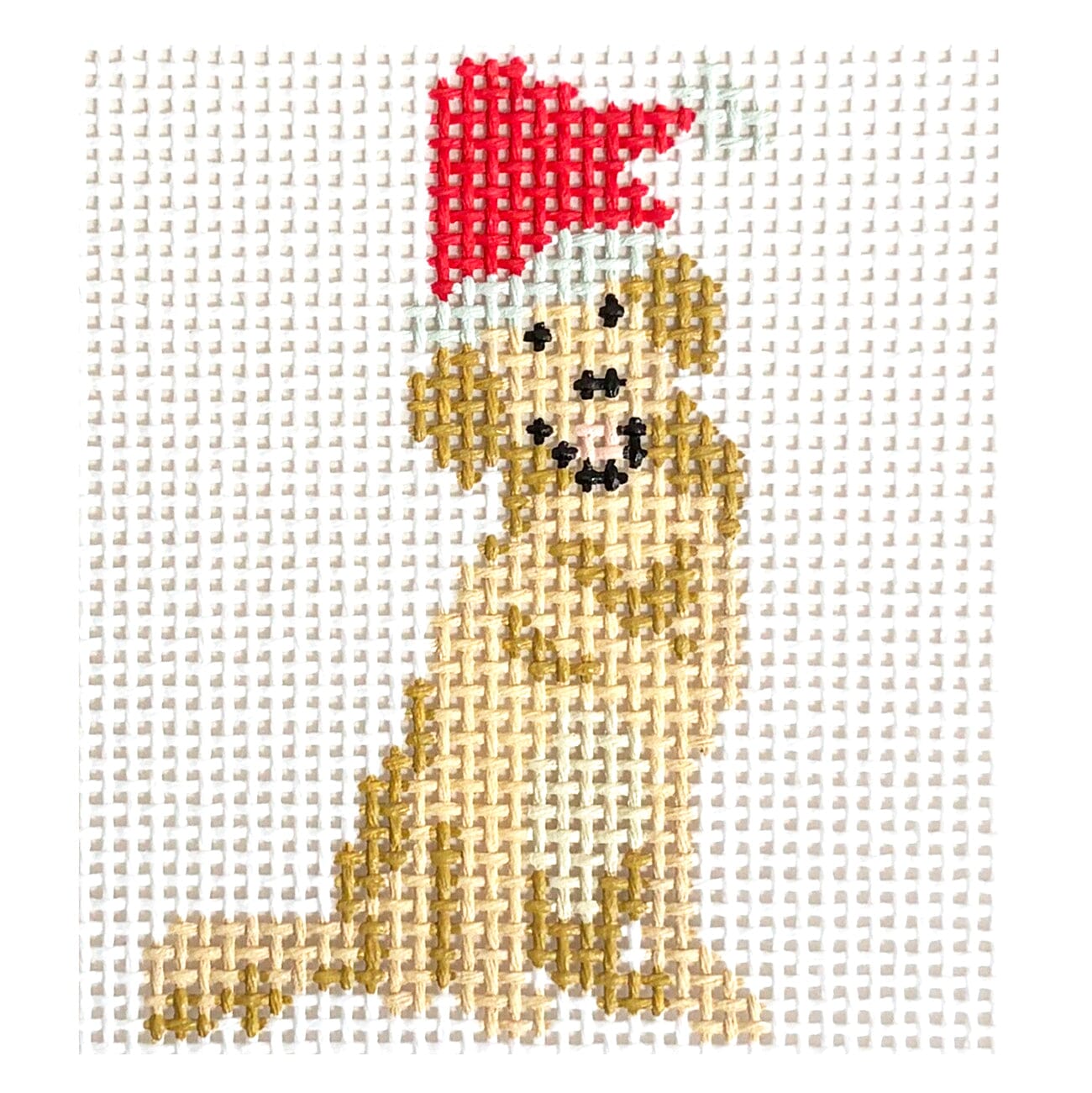 Dog With Santa Hat Painted Canvas Walker's Needlepoint - 1
