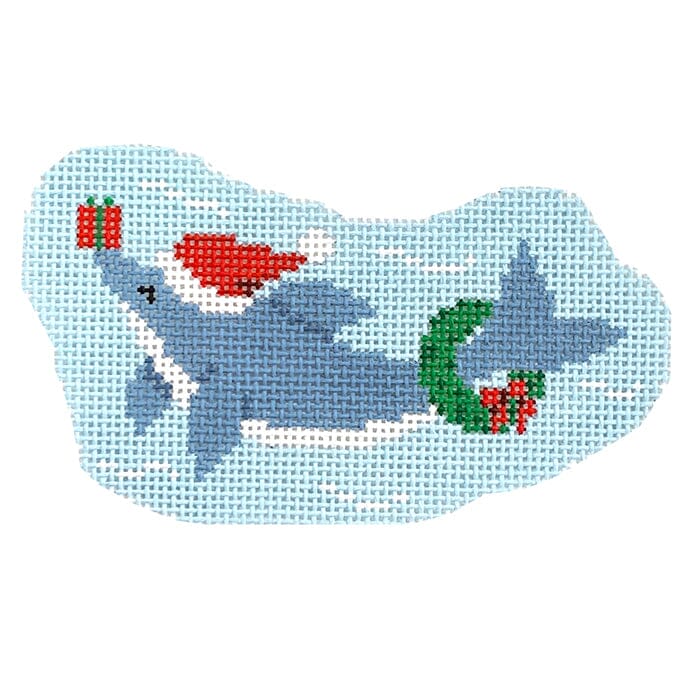 Dolphin Present Ornament Painted Canvas Susan Roberts Needlepoint Designs Inc. - 1