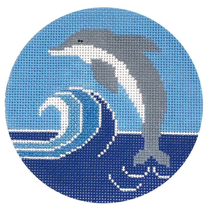 Dolphin with Wave Ornament Painted Canvas Danji Designs - 1