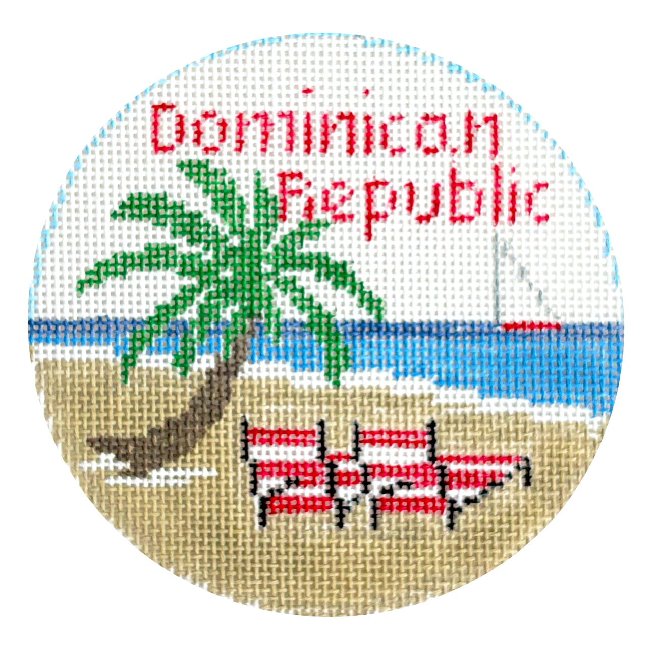 Dominican Republic Round Beach Time Painted Canvas Kathy Schenkel Designs - 1