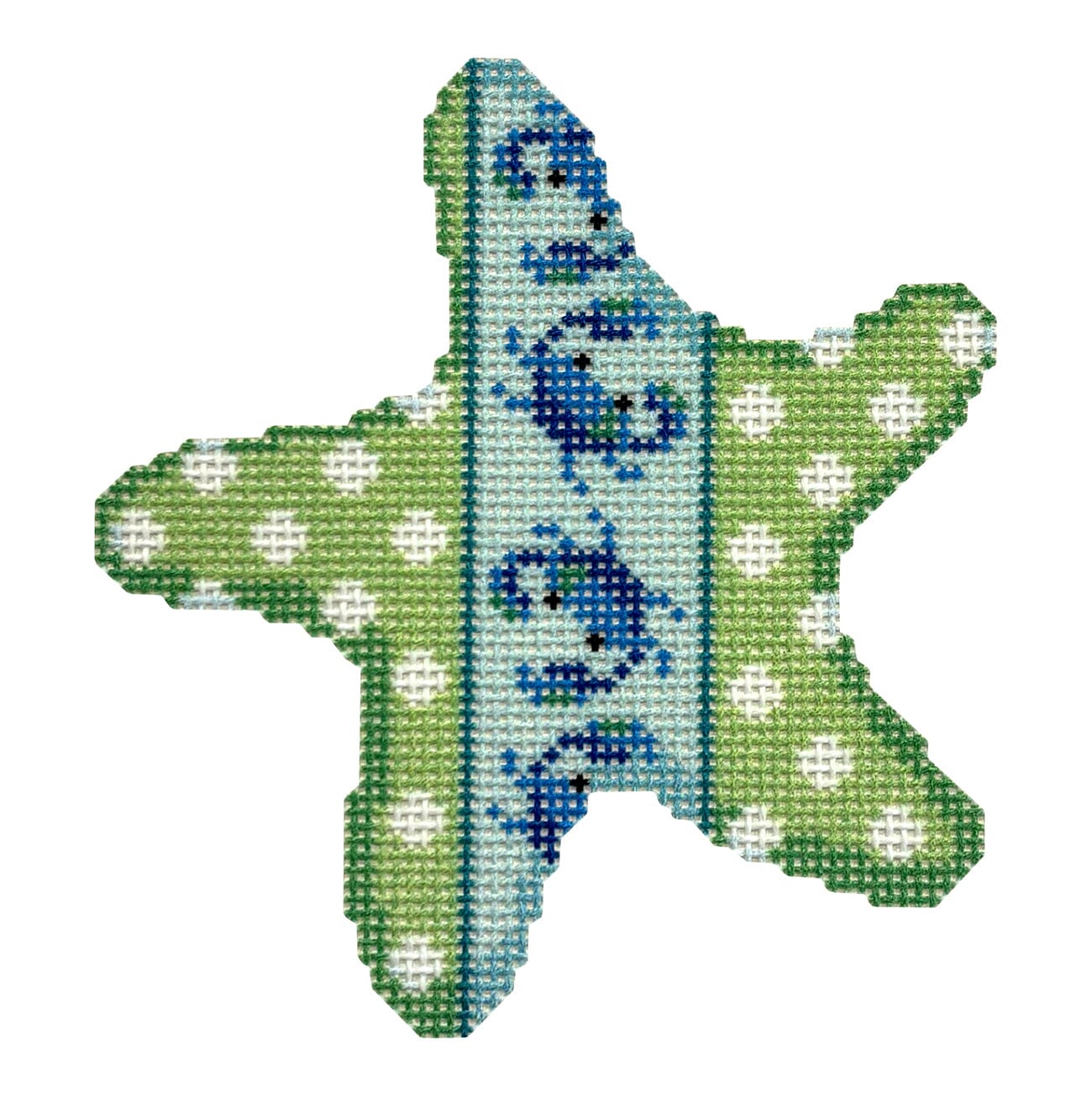 Dots/Blue Crabs Starfish Printed Canvas Two Sisters Needlepoint