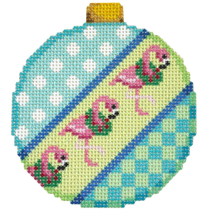 Dots/Flamingos/Check Ball Ornament Printed Canvas Two Sisters Needlepoint