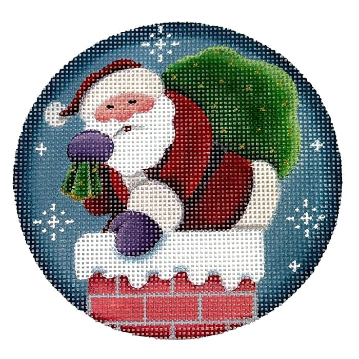 Down the Chimney Santa Painted Canvas Rebecca Wood Designs - 1