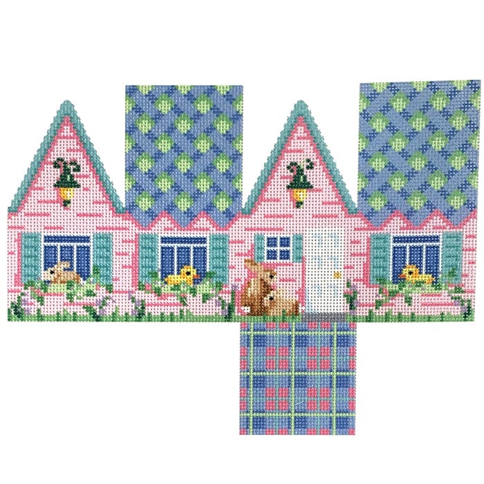 Easter Cottage Blue Lattice Roof Printed Canvas Two Sisters Needlepoint