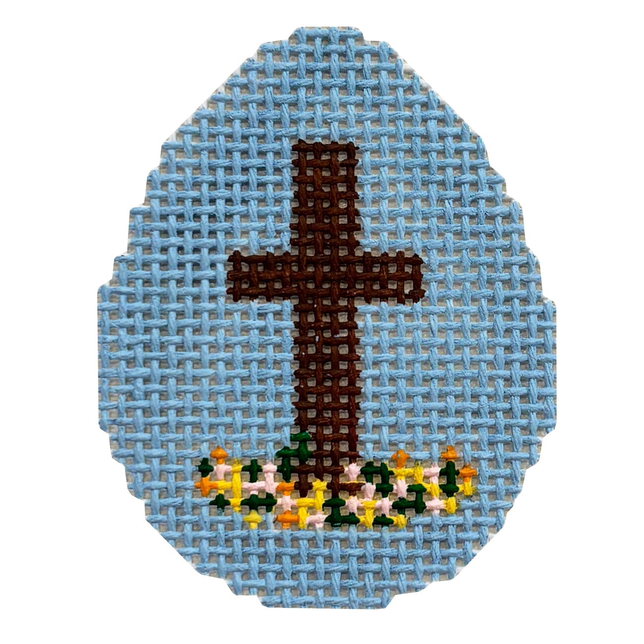 Egg Mini Cross with Flowers Egg Painted Canvas MF Needlepoint - 1