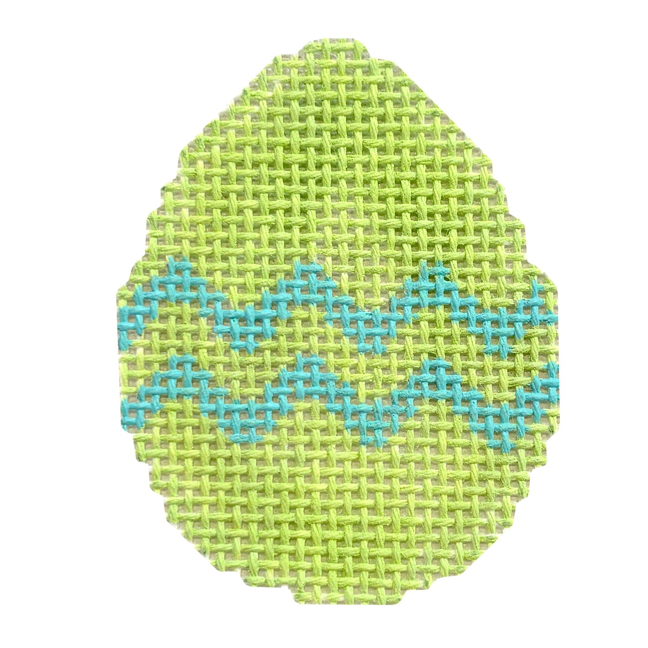 Egg Mini Green with Blue Squiggle Painted Canvas MF Needlepoint - 1