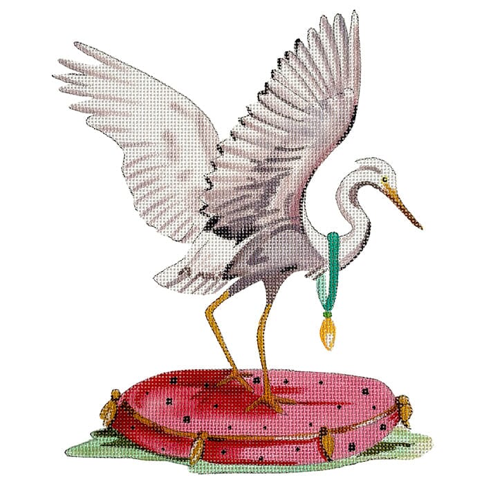 Egret on Cushion Painted Canvas Colors of Praise - 1