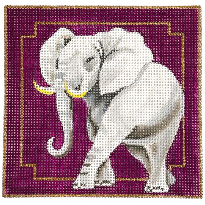 Elephant on Burgundy 4" Square Painted Canvas Colors of Praise - 1