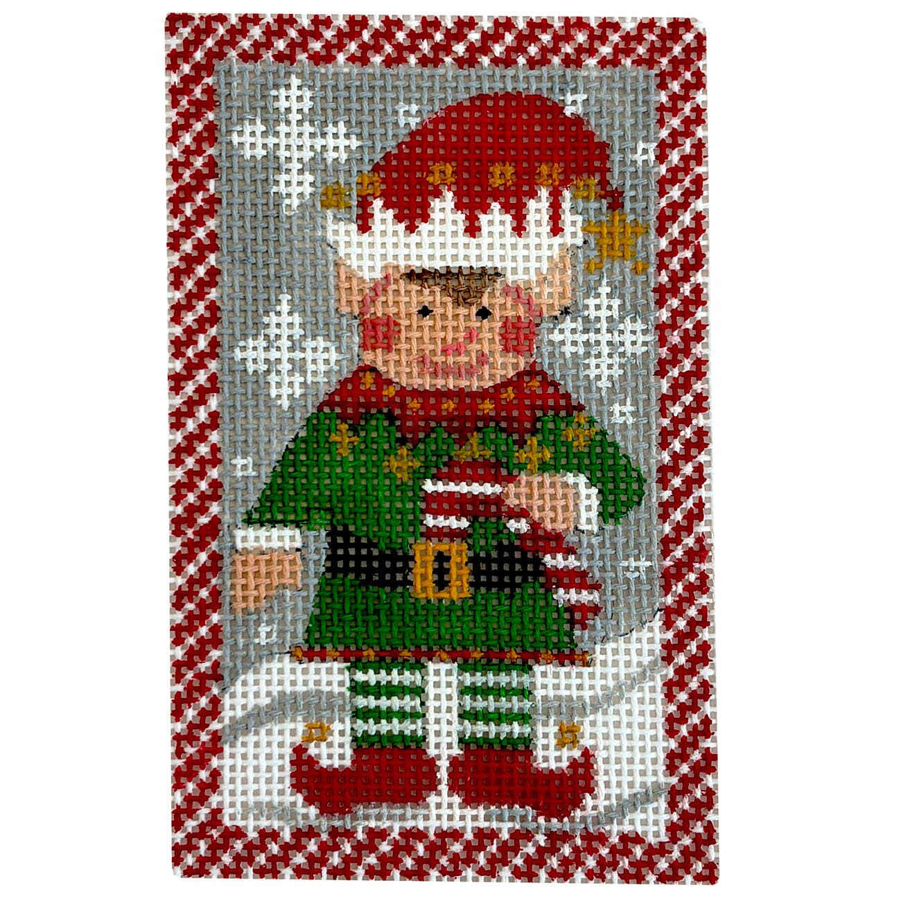Elf Holding Candy Cane Painted Canvas Danji Designs - 1
