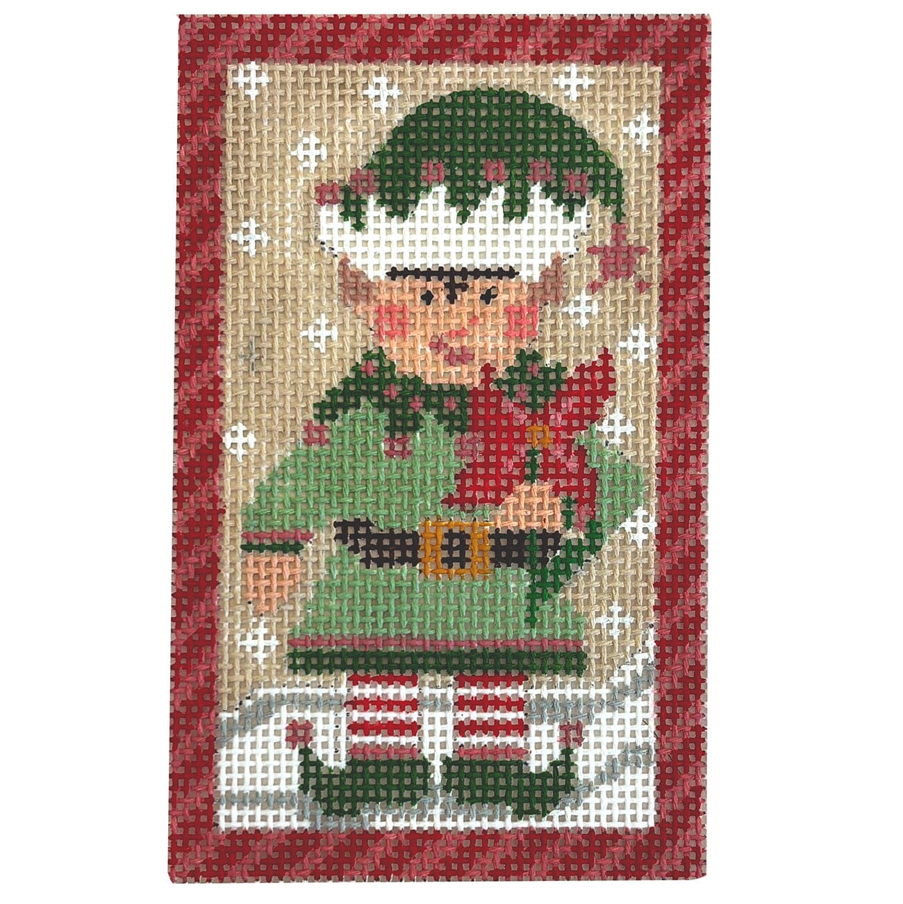 Elf Holding Poinsettia Painted Canvas Danji Designs - 1