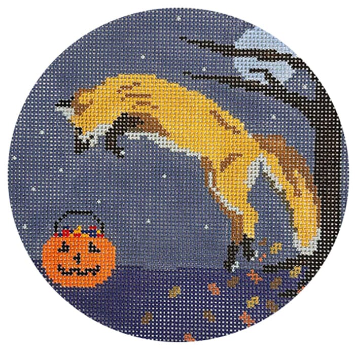 Fall Sweets Fox 5" Round Painted Canvas The Gingham Stitchery - 1