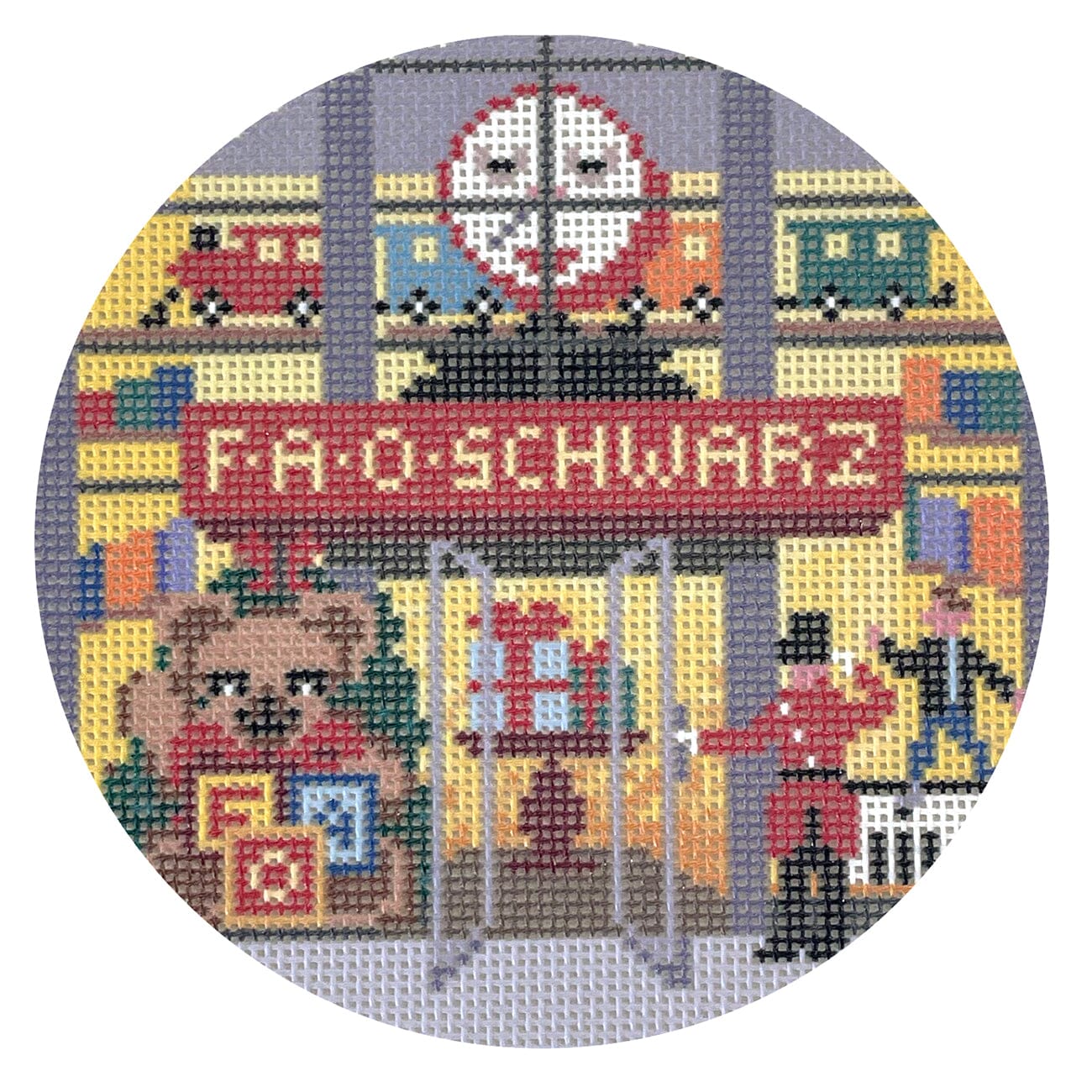 FAO Schwarz Round Painted Canvas The Gingham Stitchery - 1