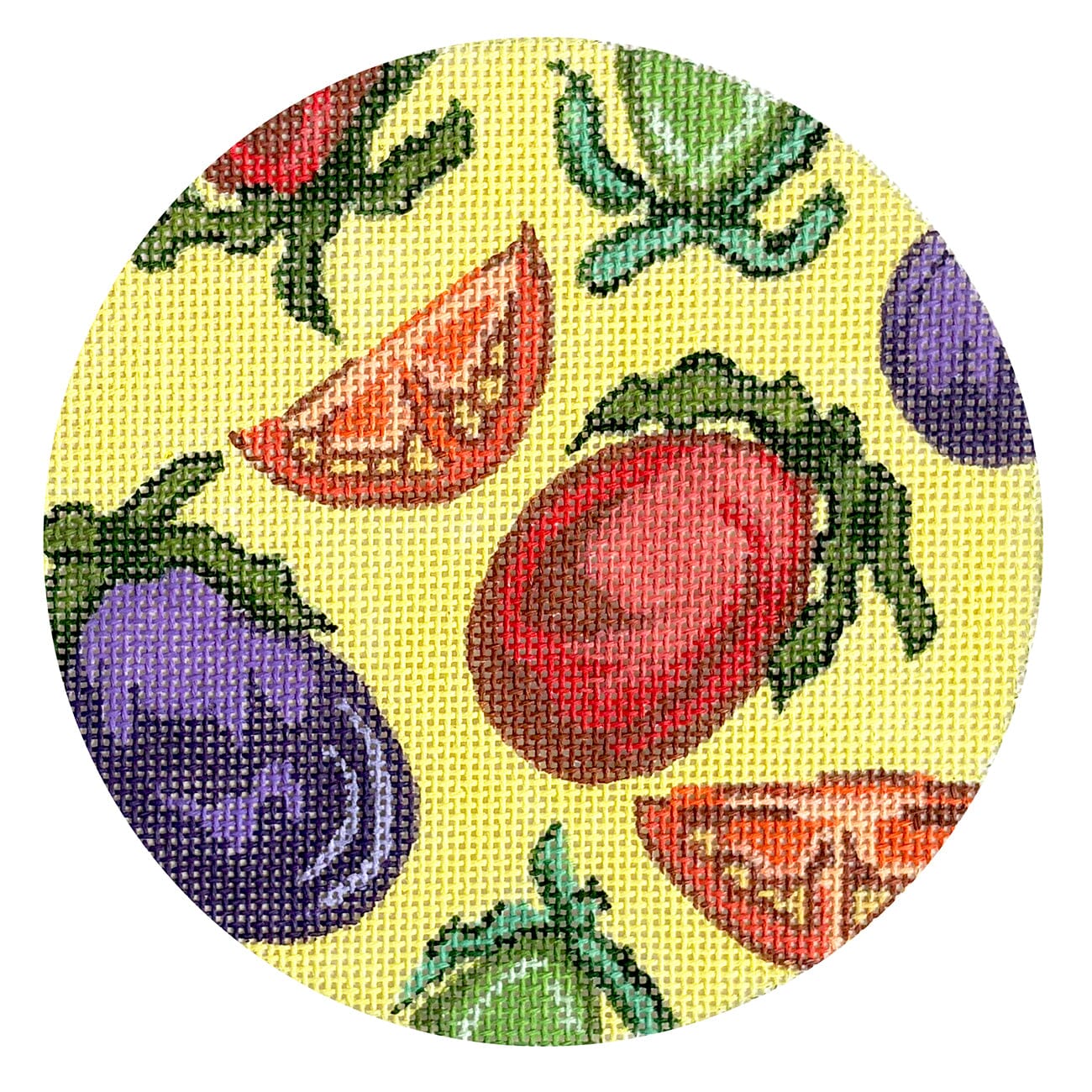 Farmers Market Veggies Round Painted Canvas Atlantic Blue Canvas - 1