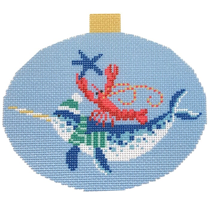 Festive Sea Friends Narwhal and Lobster with Stitch Guide Printed Canvas Kirk & Bradley