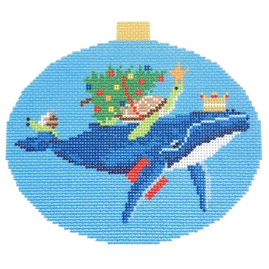 Festive Sea Friends - Whale, Sea Turtle, Snail with Stitch Guide Printed Canvas Kirk & Bradley 