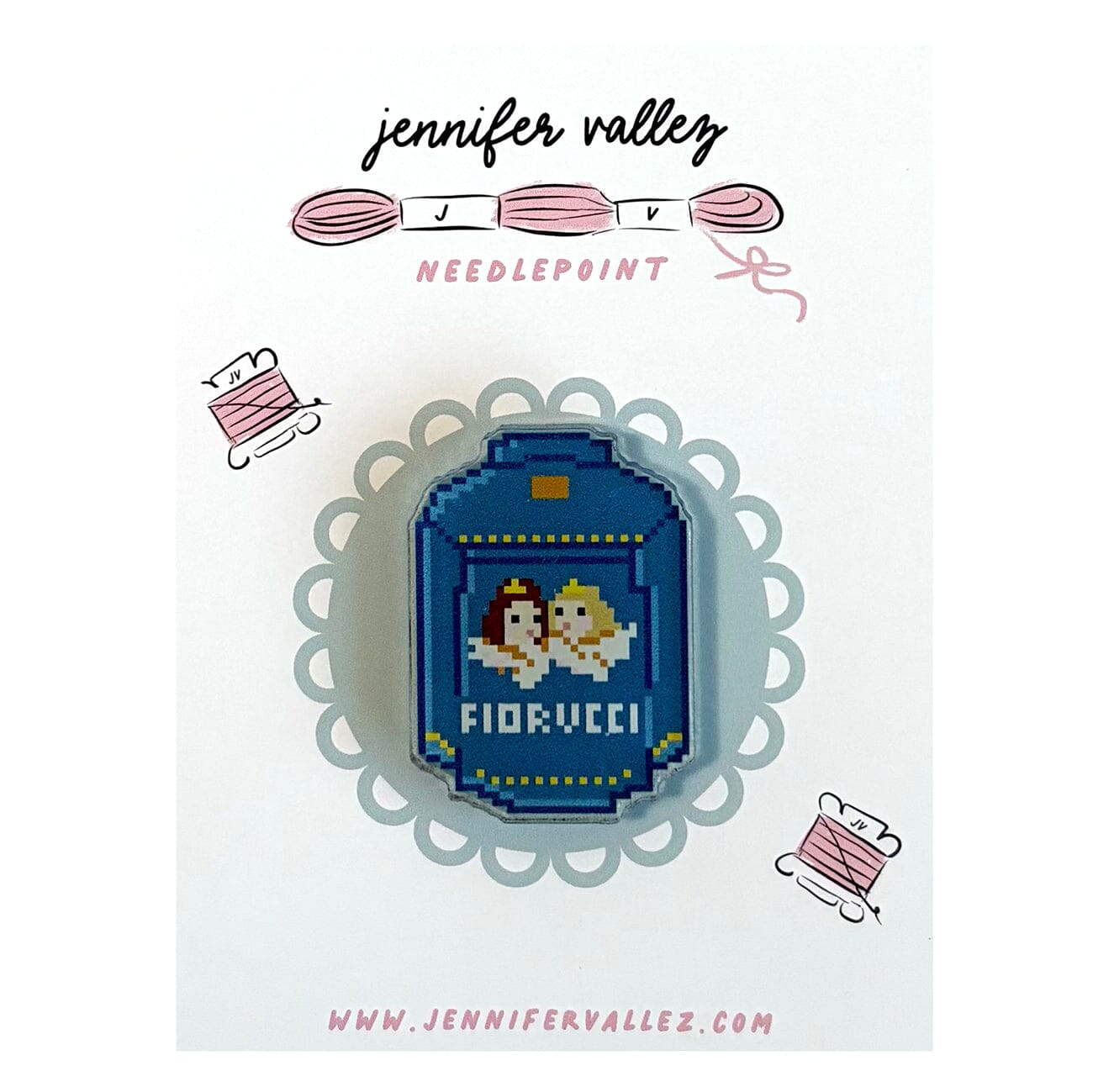 Fiorucci Denim Jacket Acrylic Needle Minder Accessories Jennifer Vallez Needlepoint - 1