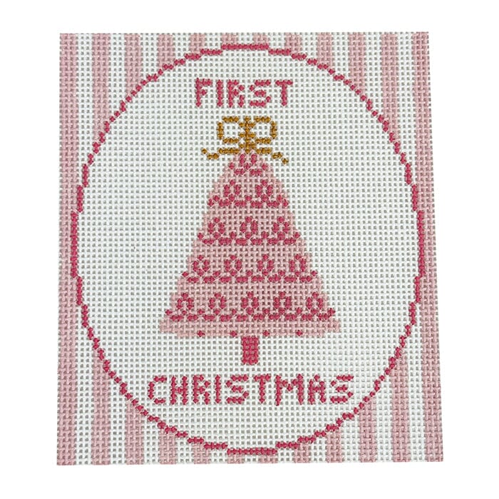 First Christmas Pink Tree Painted Canvas Goodpoint Needlepoint - 1